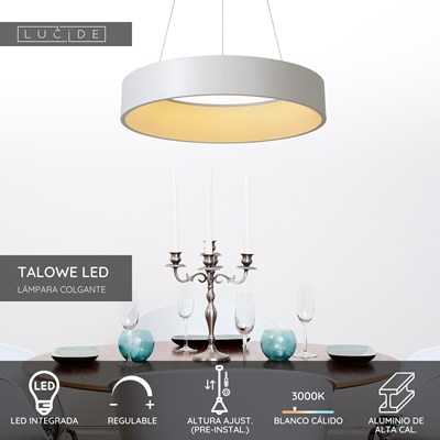 Lucide TALOWE LED - Lámpara colgante - Ø 60 cm - LED Regul. - 1x39W 3000K - Blanco